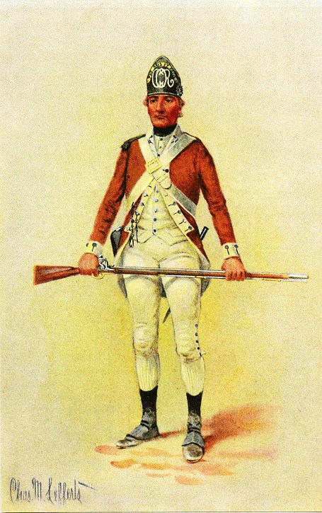 A watercolor drawing depicting the uniform of the Continental Army's 2nd Canadian Regiment